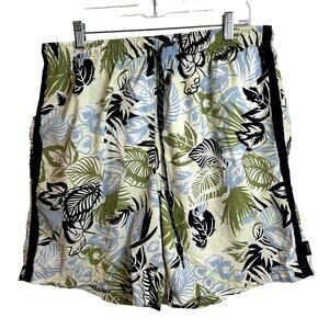Nautica Swim Shorts Trunks Mens Size XL Floral Navy Green White Blue 8"